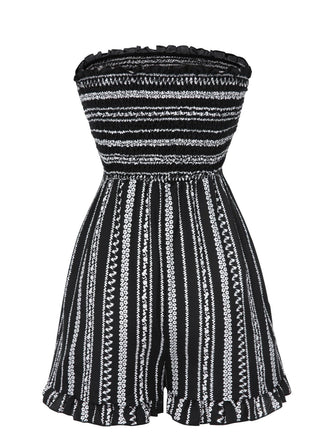 Combishort noire à rayures sans bretelles style bohème des années 1970