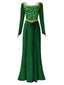 Green 1930s Shrek Medieval Style Embroidered Dress