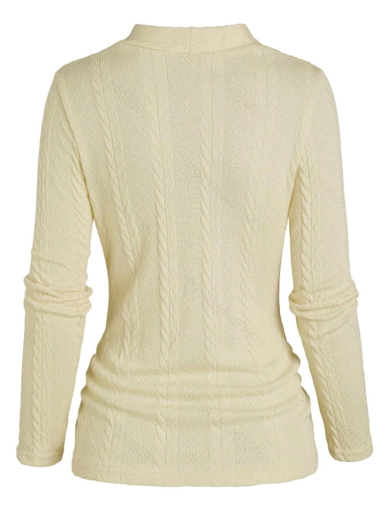 Pull en maille beige faux boutonnage années 1960