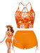 Ensemble bikini dos nu fleurs orange