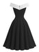 black-1950s-Off-Shoulder-Solid-Color-Block-Dress-back-view