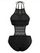 Back view of the black geometric lace monokini showing the halter ties and textured lace finish.