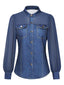 Blouse bleu marine en mousseline effet denim à col revers Années 1980