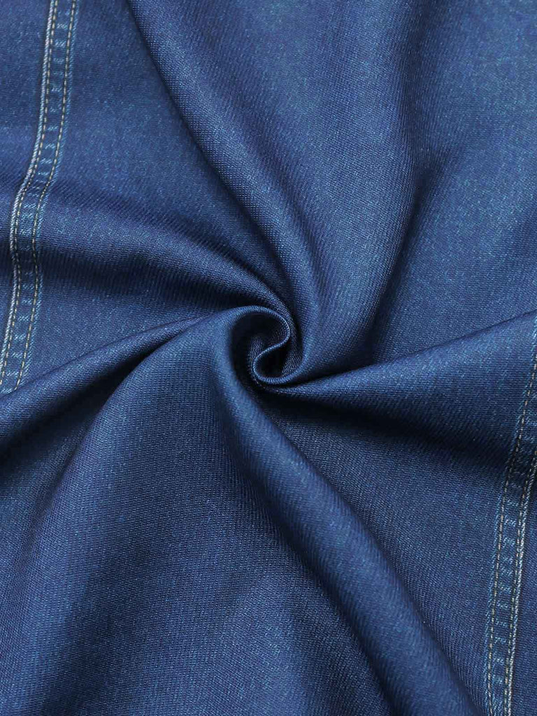 Blouse bleu marine en mousseline effet denim à col revers Années 1980 - 6