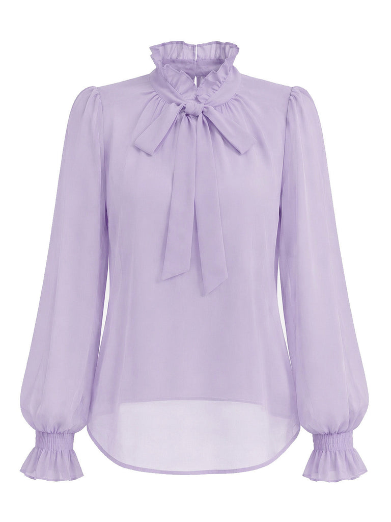 [Prévente] Blouse Lavande à Col Lavallière et Manches Longues Années 1950 - 2
