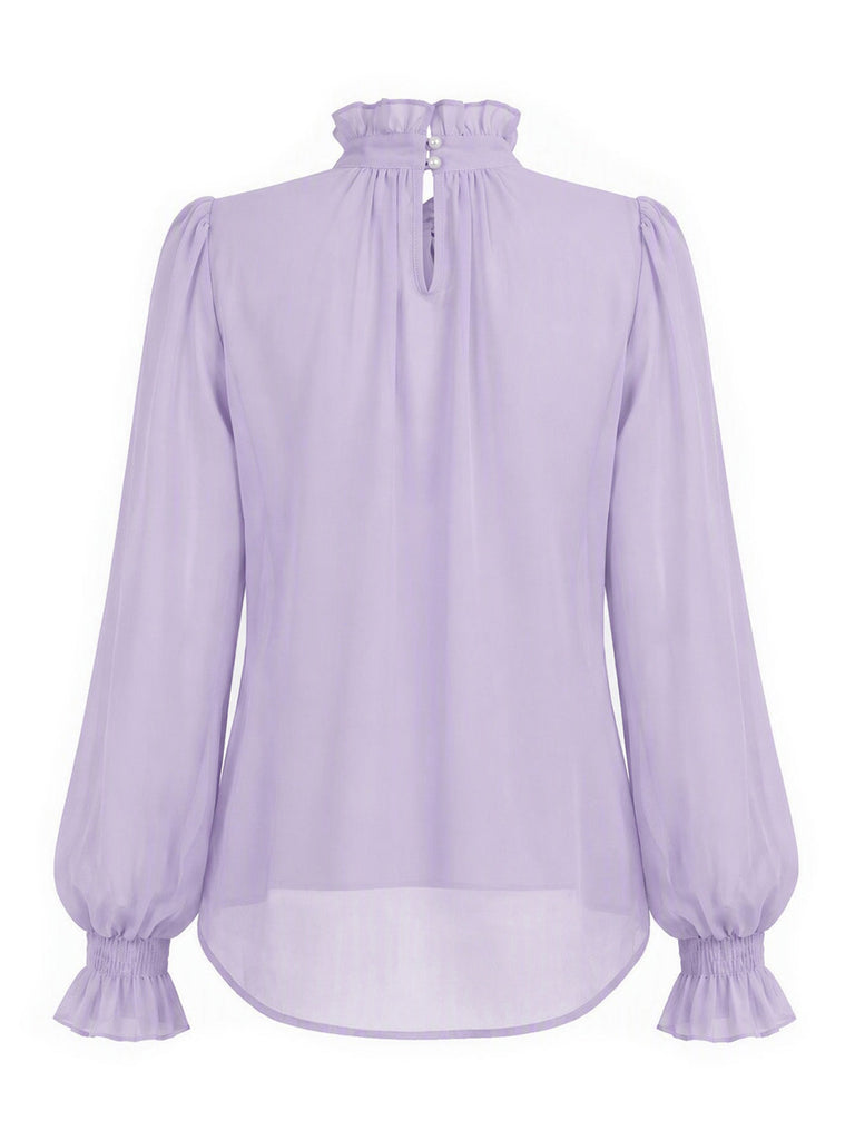 [Prévente] Blouse Lavande à Col Lavallière et Manches Longues Années 1950 - 4