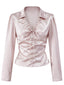 [Prévente] Blouse lavande en satin à col V fronces et cordon années 1960