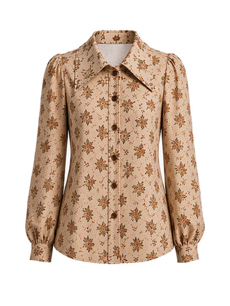 [Prévente] Blouse Multicolore à Imprimé Floral, Manches Longues et Boutonnage Devant Années 1970 - 2