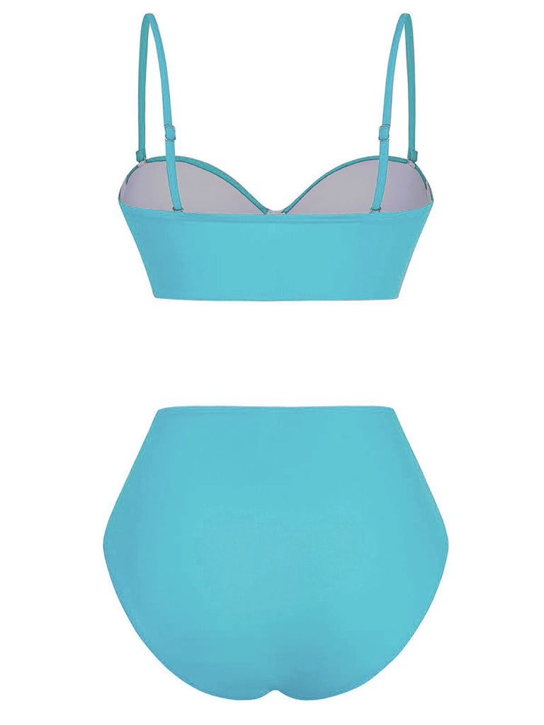 blue-1940s-High-Waisted-Ruched-Bikini-Set-back-view