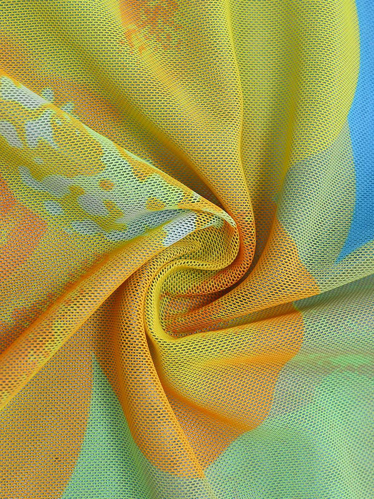 3PCS Ciel Bleu Floral Ensemble Bikini & Haut Court Années 1960 8