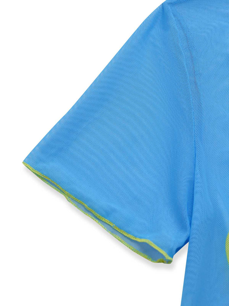 3PCS Ciel Bleu Floral Ensemble Bikini & Haut Court Années 1960 7