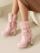 Bottes de Noël à talon épais, nœud et bordure en fausse fourrure - 10