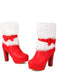 Bottes de Noël à talon épais, nœud et bordure en fausse fourrure - 3