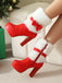 Bottes de Noël à talon épais, nœud et bordure en fausse fourrure - 5