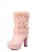 Bottes de Noël à talon épais, nœud et bordure en fausse fourrure - 6