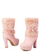 Bottes de Noël à talon épais, nœud et bordure en fausse fourrure - 7