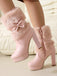 Bottes de Noël à talon épais, nœud et bordure en fausse fourrure - 9