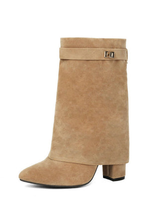 Bottes Vintage Mi-Mollet en Suédine à Talon Carré - 1