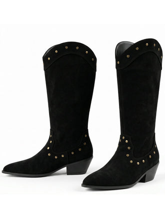 Bottes western noires floquées à clous et bout pointu - 1