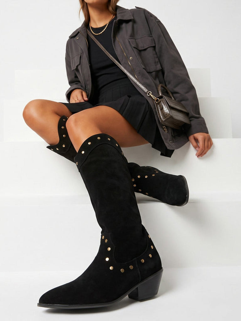 Bottes western noires floquées à clous et bout pointu - 6