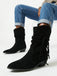 Bottes western noires mi-mollet en velours à brides tressées - 2