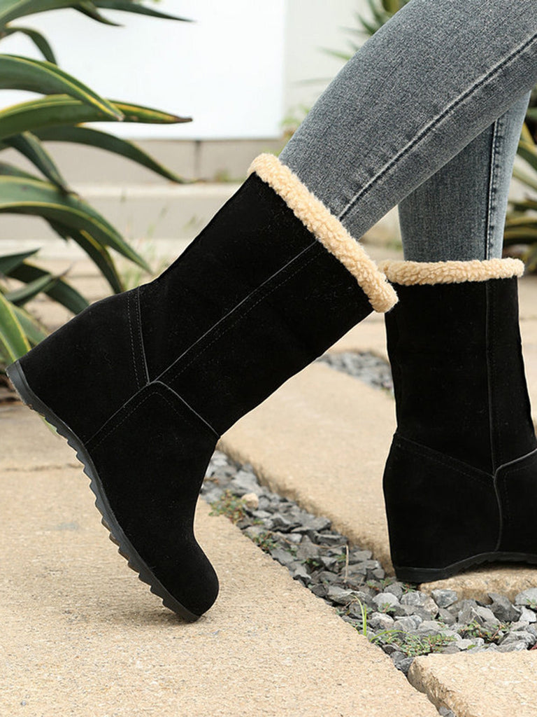 Bottines Compensées en Suédine à Revers en Fausse Peau Lainée - 2