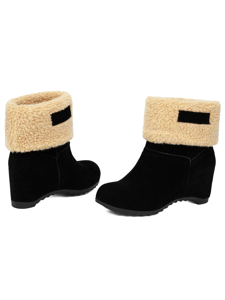 Bottines Compensées en Suédine à Revers en Fausse Peau Lainée - 3