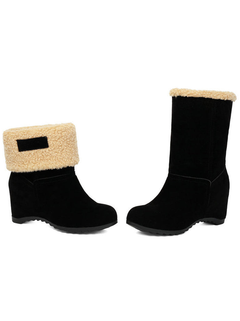 Bottines Compensées en Suédine à Revers en Fausse Peau Lainée - 4