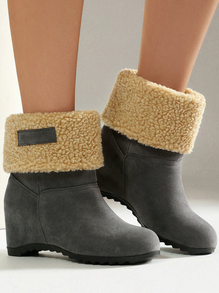 Bottines Compensées en Suédine à Revers en Fausse Peau Lainée - 6