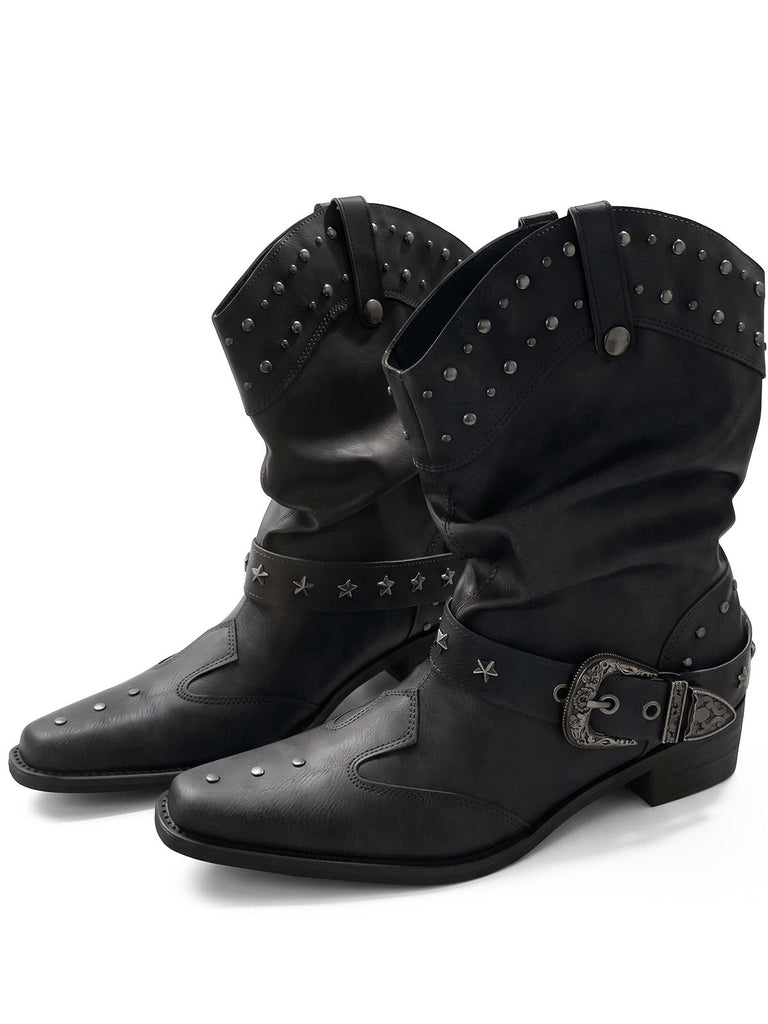 Bottines western à bout pointu, clous et boucles - 3