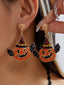 Boucles d’Oreilles Halloween Orange à Strass Chapeau de Sorcière Citrouille et Chauve-Souris