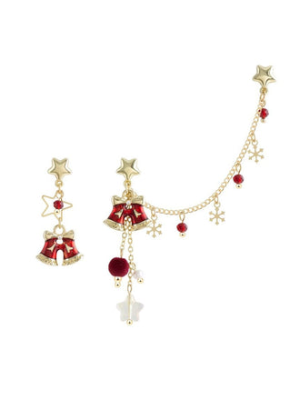 Boucles d’oreilles pendantes asymétriques de Noël à chaînes étoile et clochette - 2