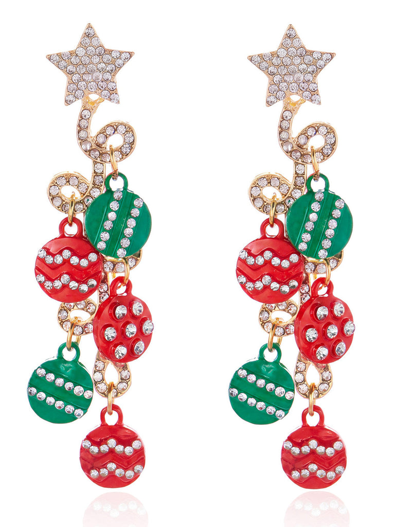 Boucles d’oreilles pendantes boules de Noël à strass - 1
