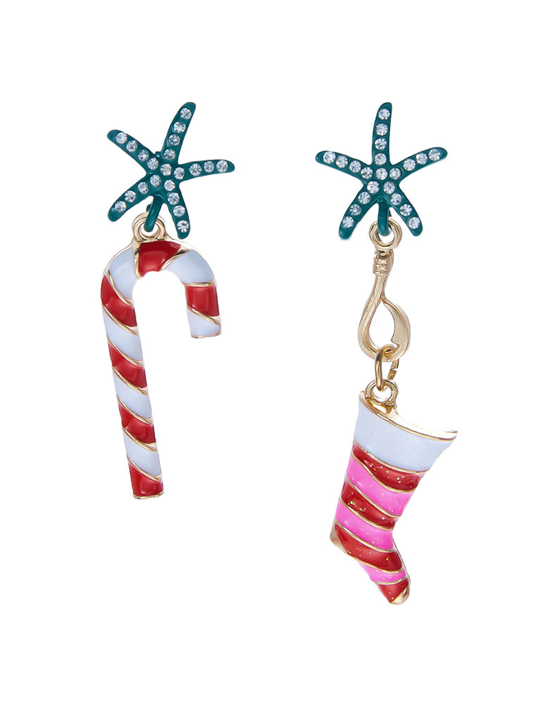 Boucles d’oreilles pendantes de Noël cannes en sucre et chaussettes en strass - 1