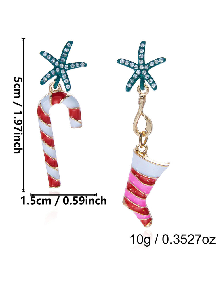 Boucles d’oreilles pendantes de Noël cannes en sucre et chaussettes en strass - 5