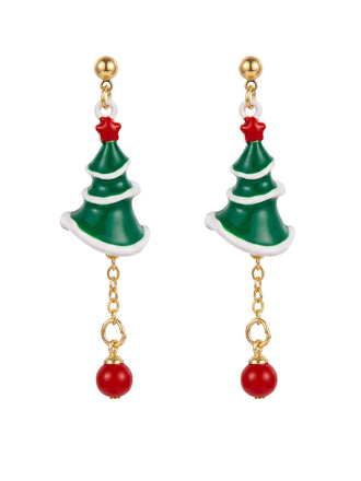 Boucles d’oreilles pendantes sapin de Noël à perles rouges - 1