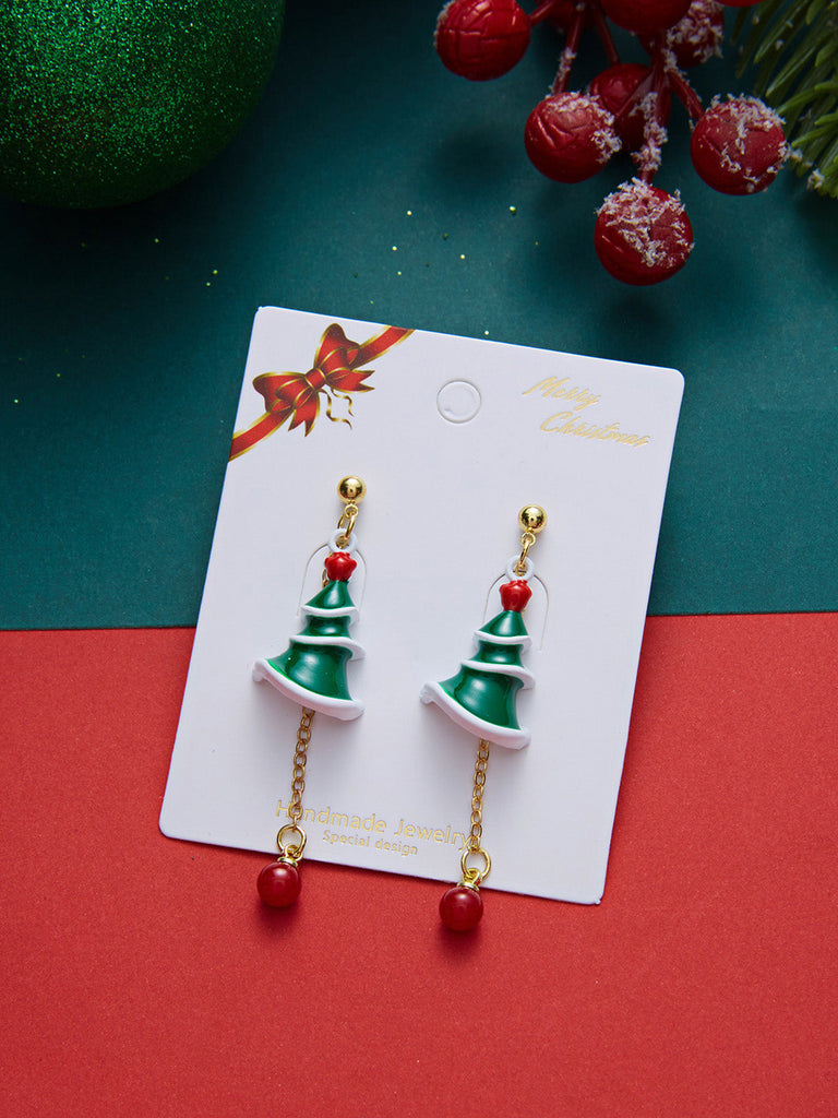 Boucles d’oreilles pendantes sapin de Noël à perles rouges - 3