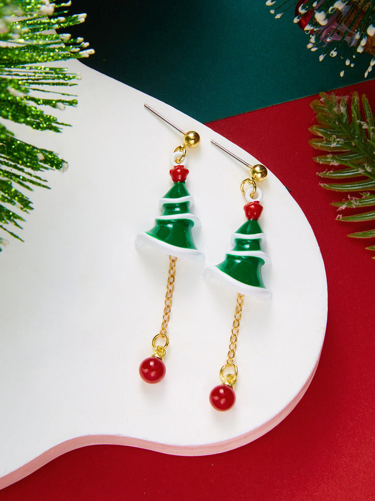 Boucles d’oreilles pendantes sapin de Noël à perles rouges - 4