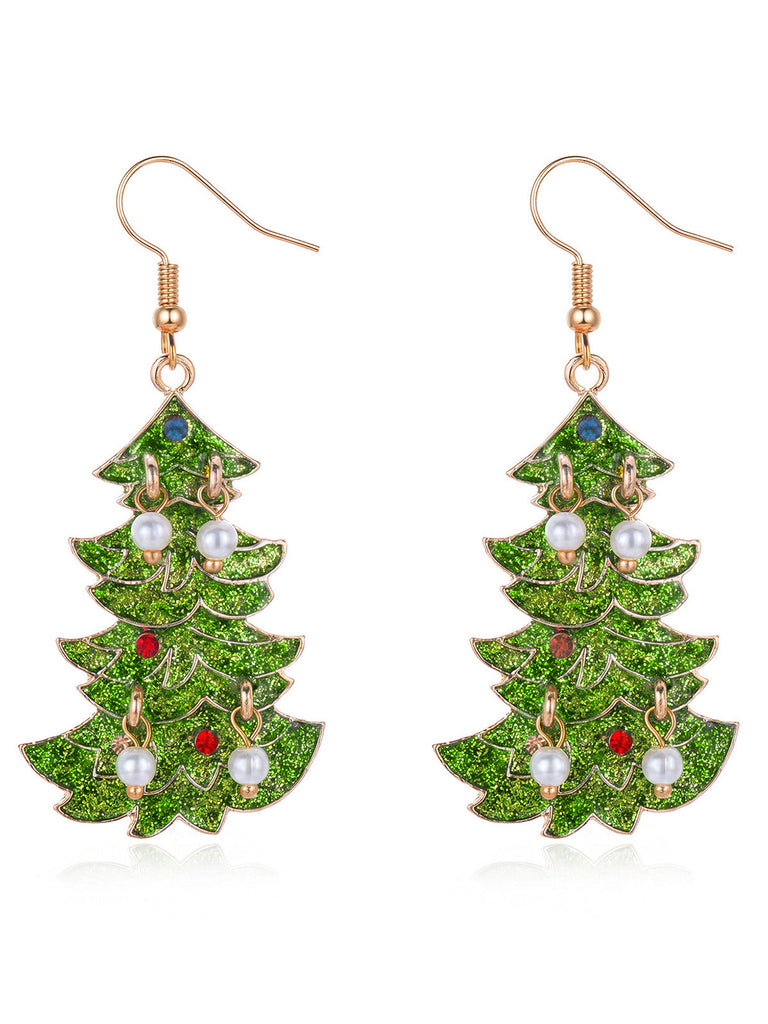Boucles d’oreilles pendantes sapin de Noël vert à perles - 1