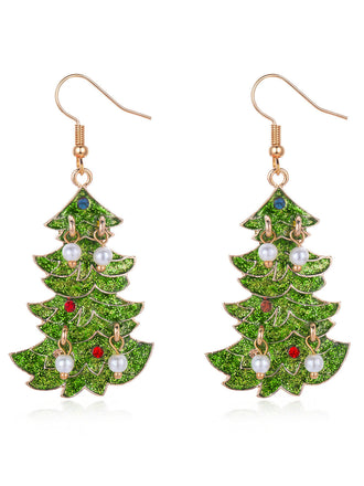 Boucles d’oreilles pendantes sapin de Noël vert à perles - 1