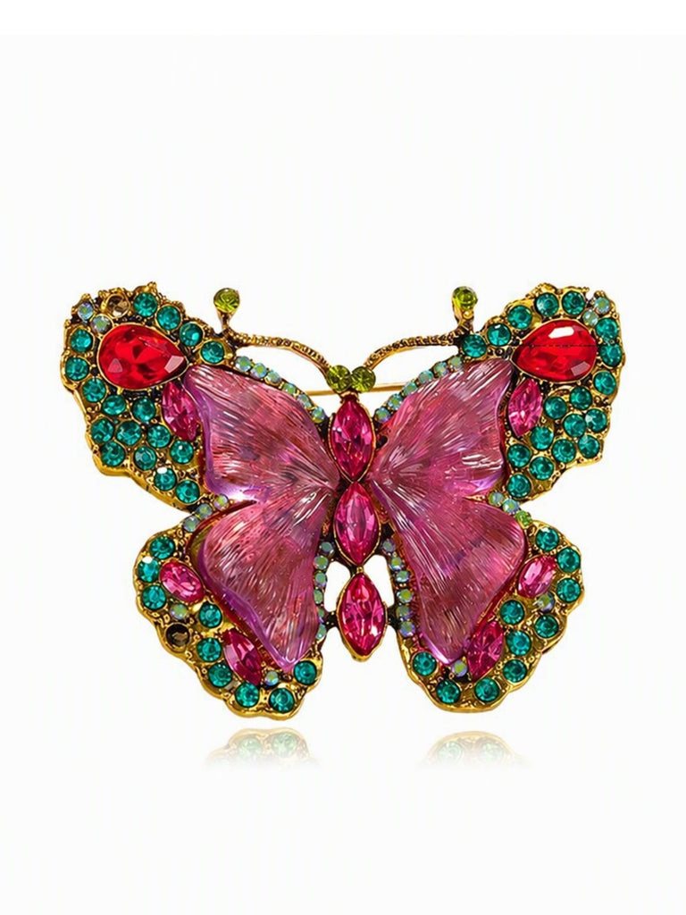Broche papillon vintage à strass - 1