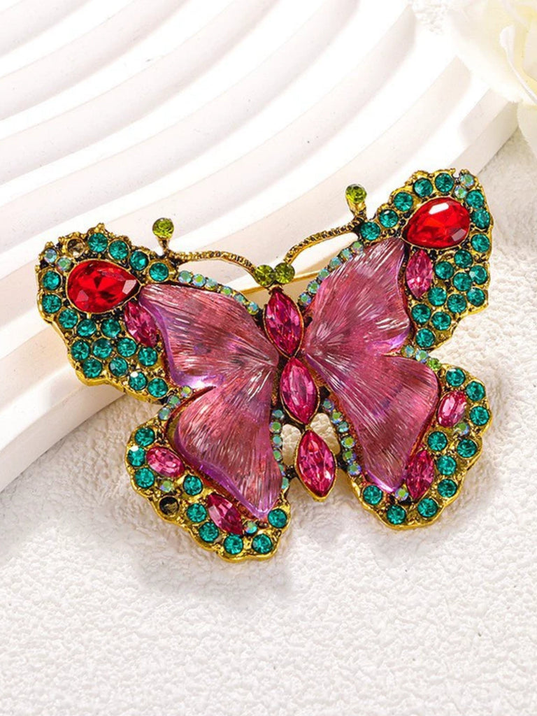 Broche papillon vintage à strass - 2