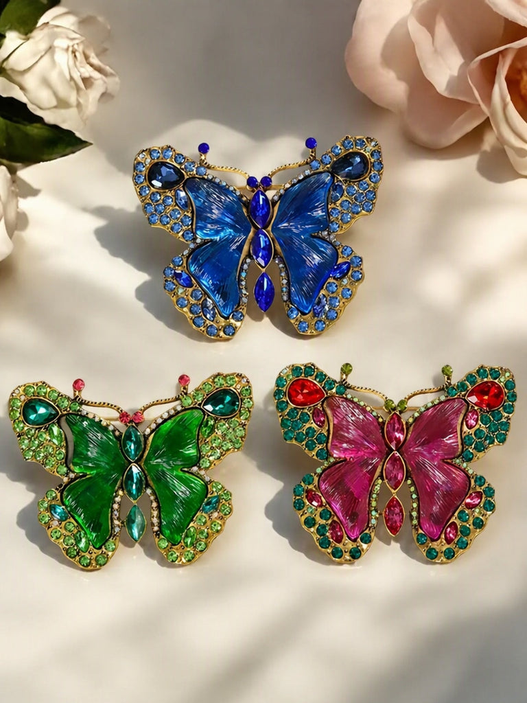 Broche papillon vintage à strass - 3