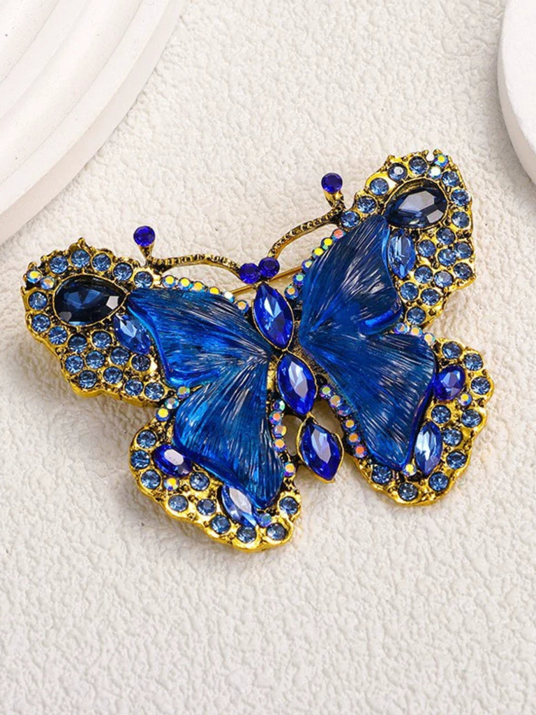 Broche papillon vintage à strass - 4