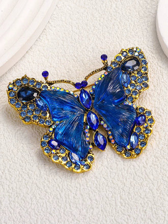 Broche papillon vintage à strass - 4