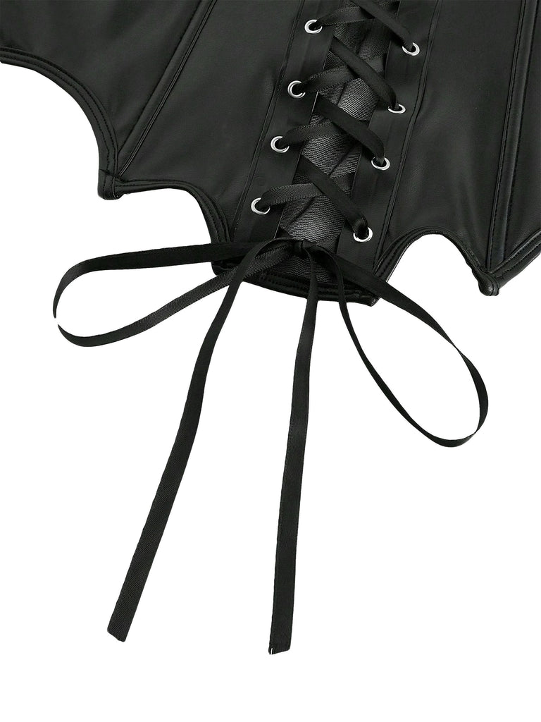 Corset gothique en cuir noir style chauve-souris années 1970