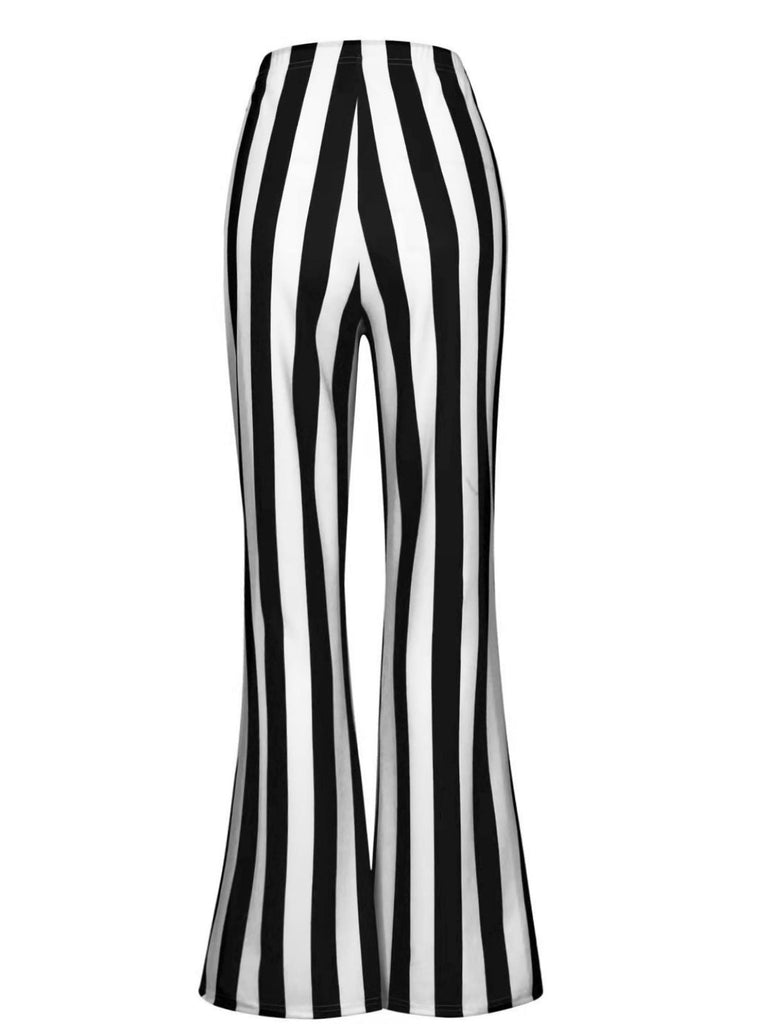 Pantalon évasé noire et blanche à rayures verticales années 1970
