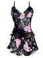 Ensemble pyjama fleurie noir à volants col V années 1930
