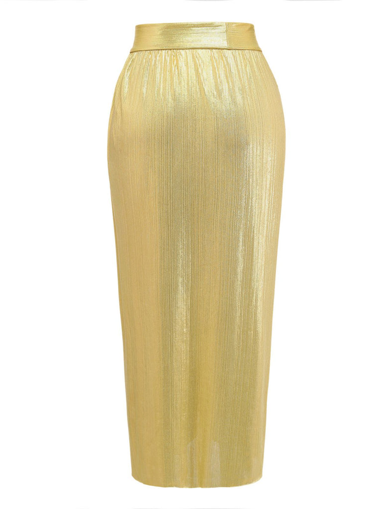 Cache-maillot métallique doré avec détail de nœud années 1980