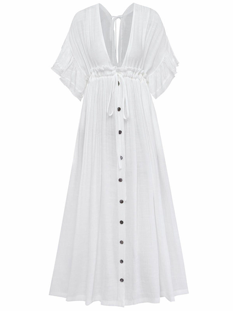 Cache Maillot de plage en rayonne flammée à col en V années 1930